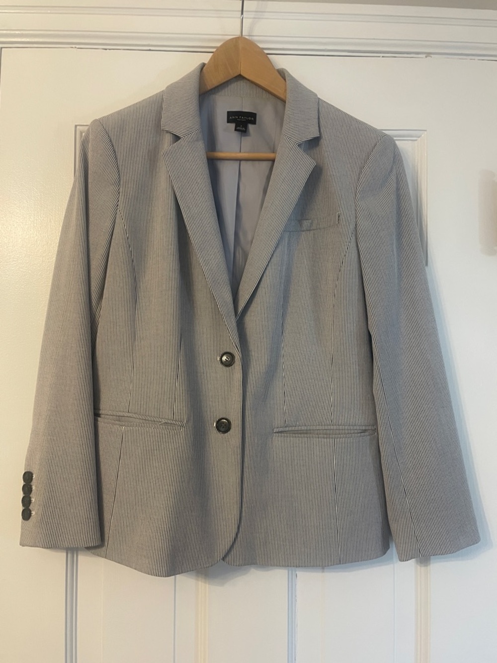 Ann Taylor Factory Light Gray/Blue Pinstripe Blazer